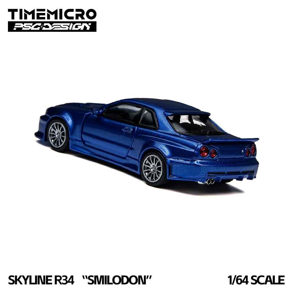Premium scale diecast model car – *PRE-ORDER* TIME MICRO X PSC DESIGN R34 "Smilodon", 1:64 Scale (Navy Blue) Collectible