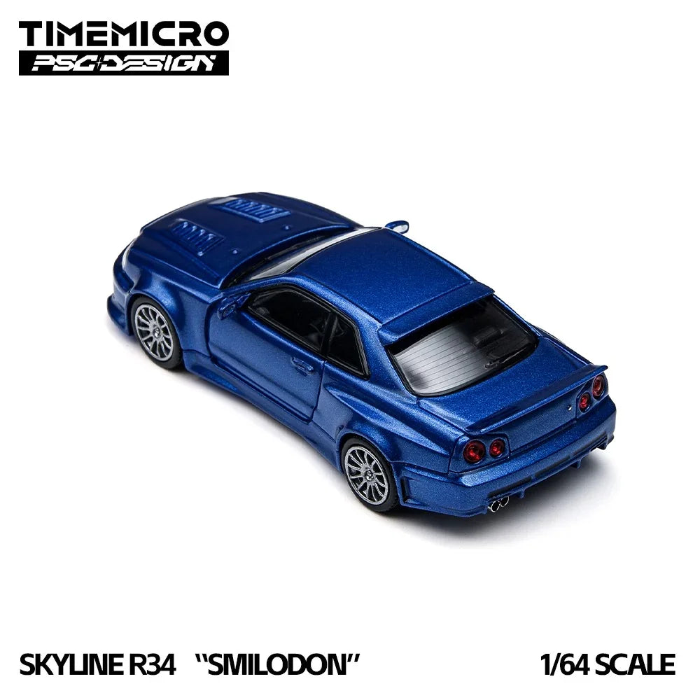 Premium scale diecast model car – *PRE-ORDER* TIME MICRO X PSC DESIGN R34 "Smilodon", 1:64 Scale (Navy Blue) Collectible
