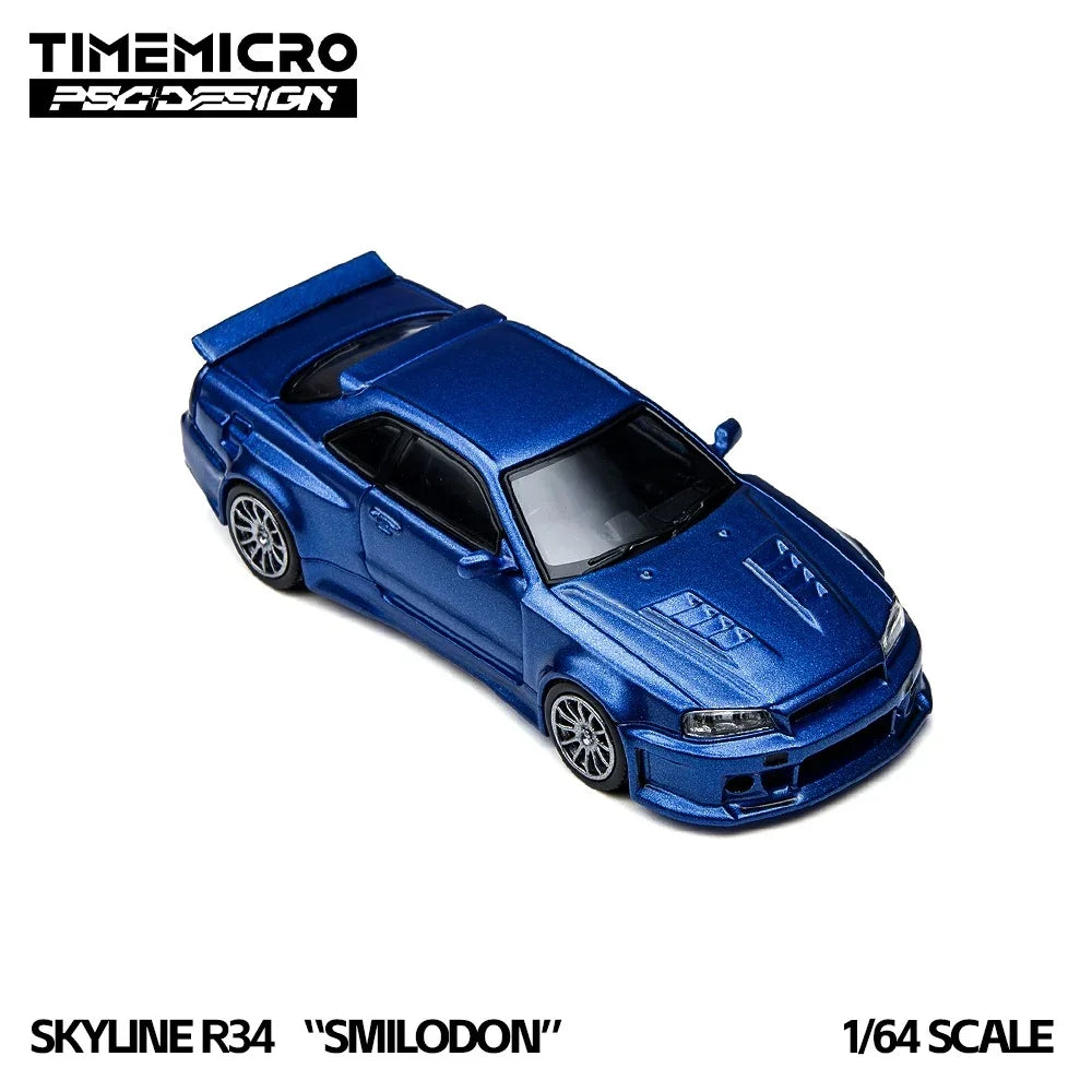 Premium scale diecast model car – *PRE-ORDER* TIME MICRO X PSC DESIGN R34 "Smilodon", 1:64 Scale (Navy Blue) Collectible