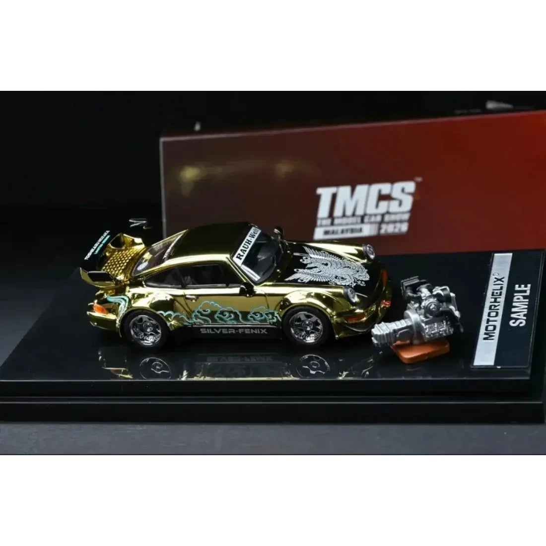 Premium scale diecast model car – *TMCS 2026* RWB 964 Silver Pheonix (Limited Edition to 1299pcs) Gold Chrome, 1:64 Scale Collectible