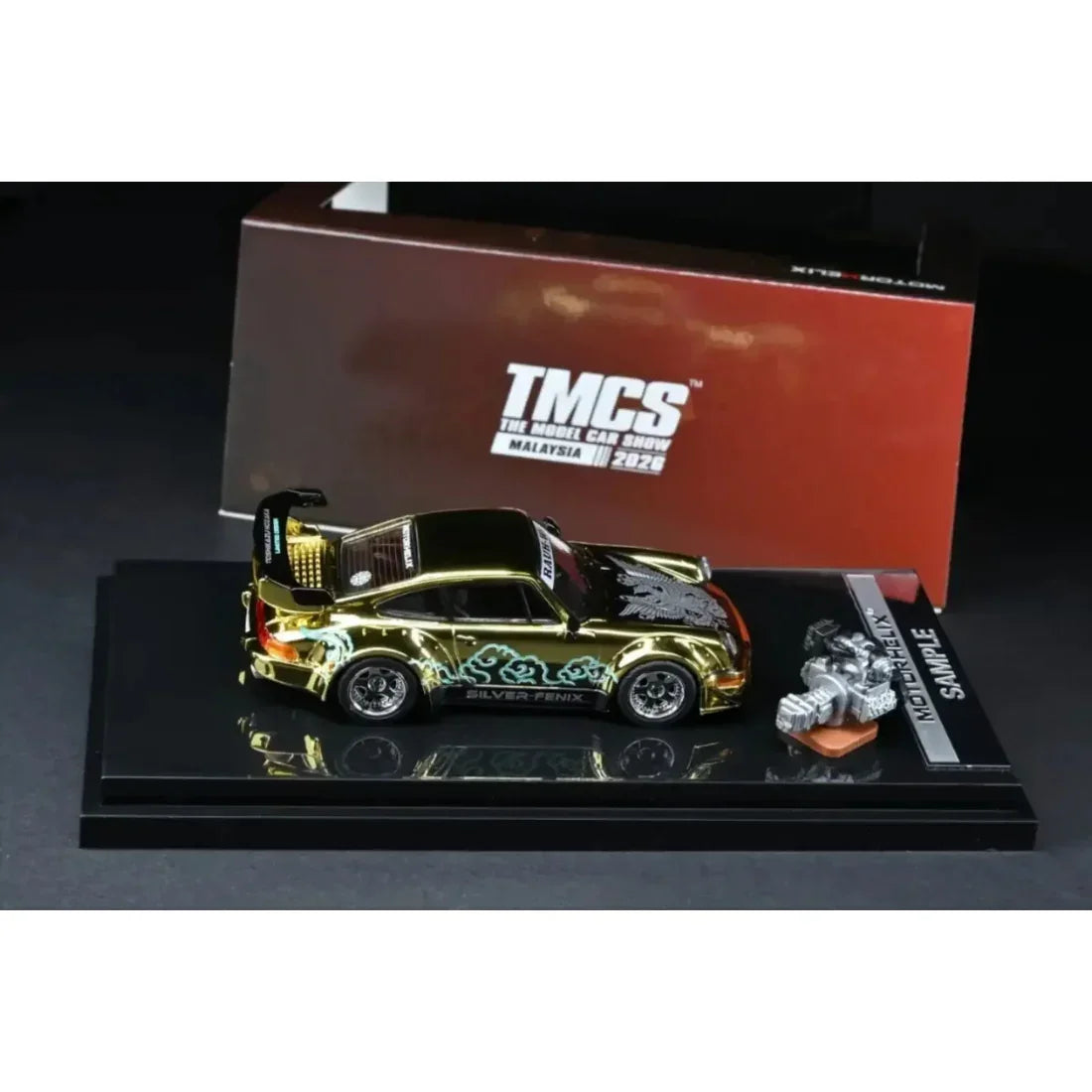 Premium scale diecast model car – *TMCS 2026* RWB 964 Silver Pheonix (Limited Edition to 1299pcs) Gold Chrome, 1:64 Scale Collectible