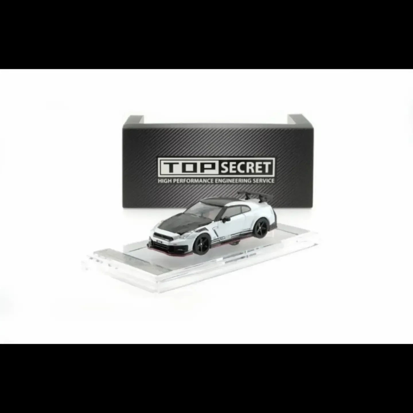 Premium scale diecast model car – *TMCS 2026* Top Secret 35GT-R White Pearl Matte with Carbon Bonnet, 1:64 Scale Collectible