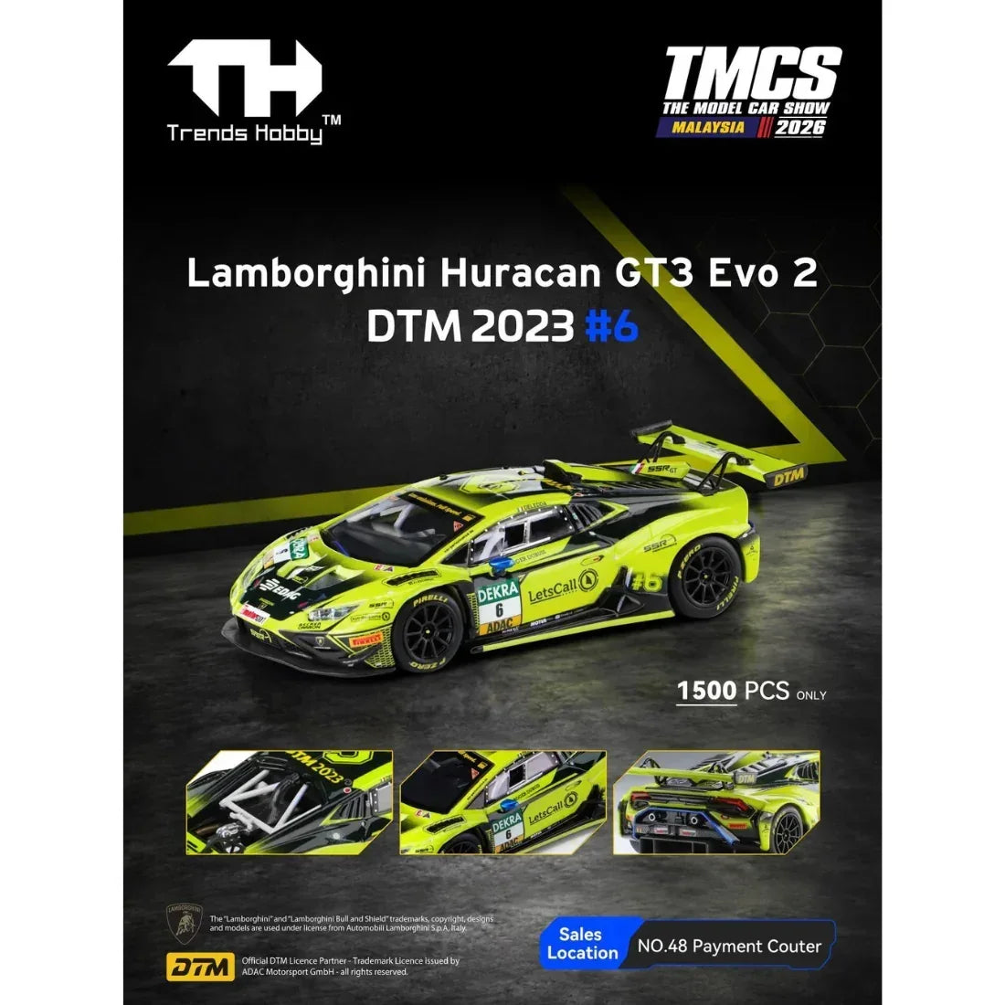 Premium scale diecast model car – *TMCS 2026* Lamborghini Huracan GT3 EVO 2 DTM 2023 #6, 1:64 Scale Collectible
