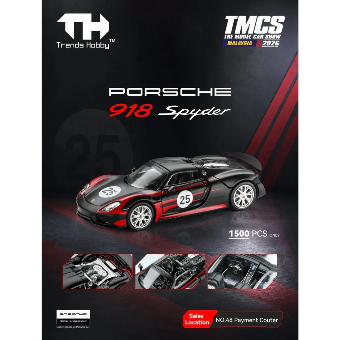 Premium scale diecast model car – *TMCS 2026* Porsche 918 Spyder, 1:64 Scale Collectible