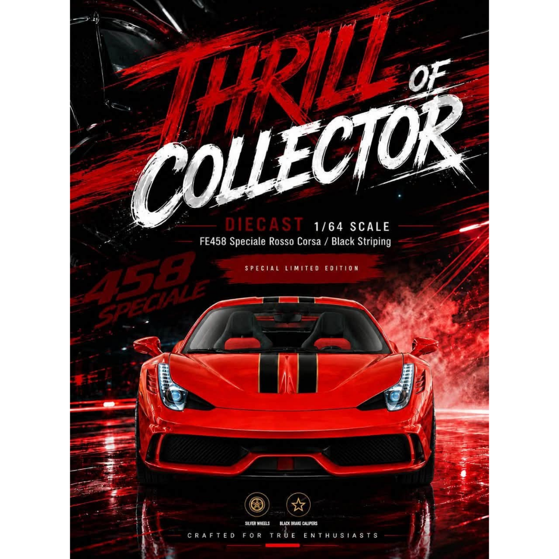 *PRE-ORDER*Ferrari 458 Speciale (TC-D-FE458SP) Rosso Corsa with Black Stripe (Limited to 500pcs), 1:64 Scale