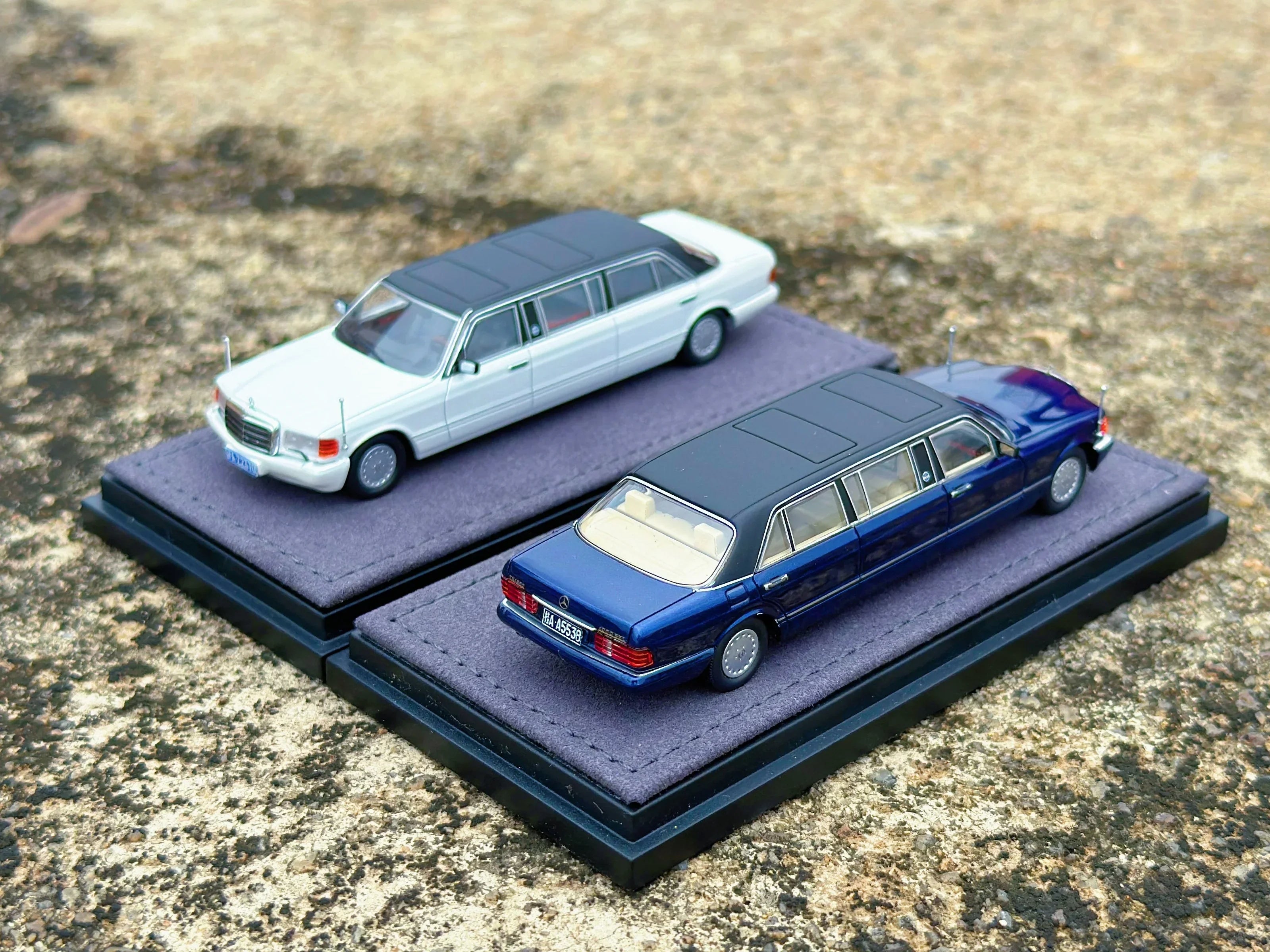 Premium scale diecast model car – *HEC 2026* Mercedes S-Class W126 44" Limosine Trasco 1000SEL, 1:64 Scale (White) Collectible