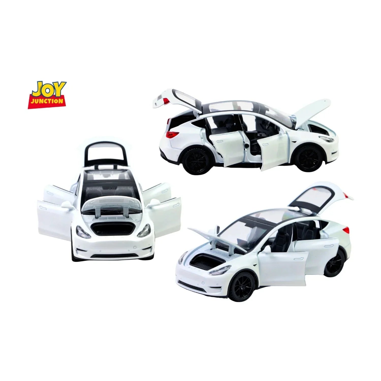 Premium scale diecast model car – Tesla Model Y Pullback Toy Car - Light, Sound with Openable Doors, 1:32 Scale (White) Collectible