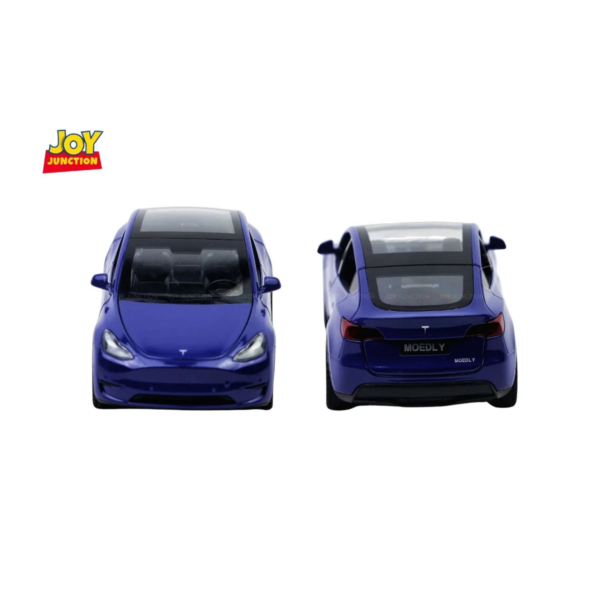 Tesla Model Y Pullback Toy Car - Light, Sound with Openable Doors, 1:32 Scale (Blue)