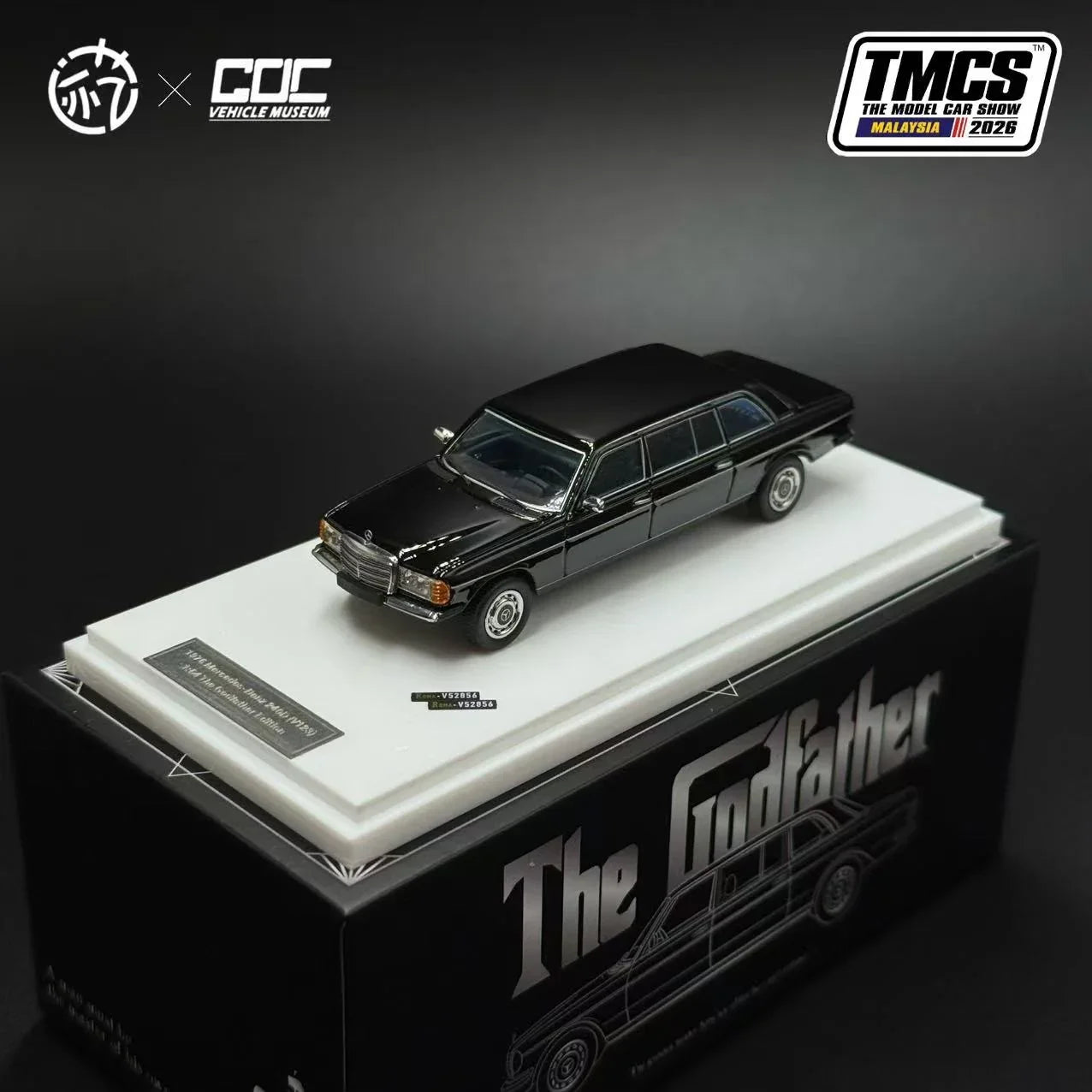 Premium scale diecast model car – Mercedes Benz W123 LIMO - The Godfather Edition, 1:64 Scale (Black) Collectible