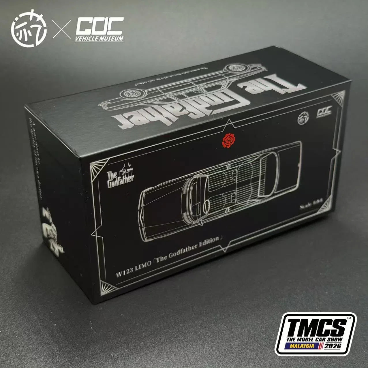Premium scale diecast model car – Mercedes Benz W123 LIMO - The Godfather Edition, 1:64 Scale (Black) Collectible