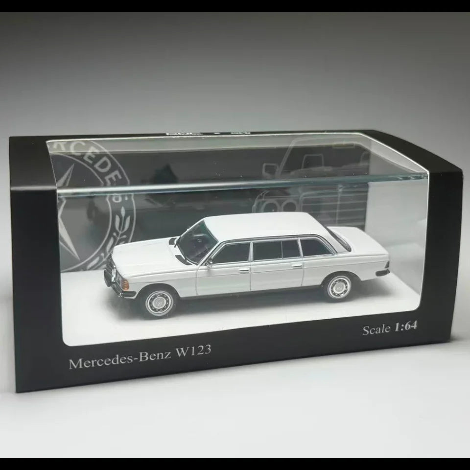 Premium scale diecast model car – Mercedes Benz W123, 1:64 Scale (White) Collectible