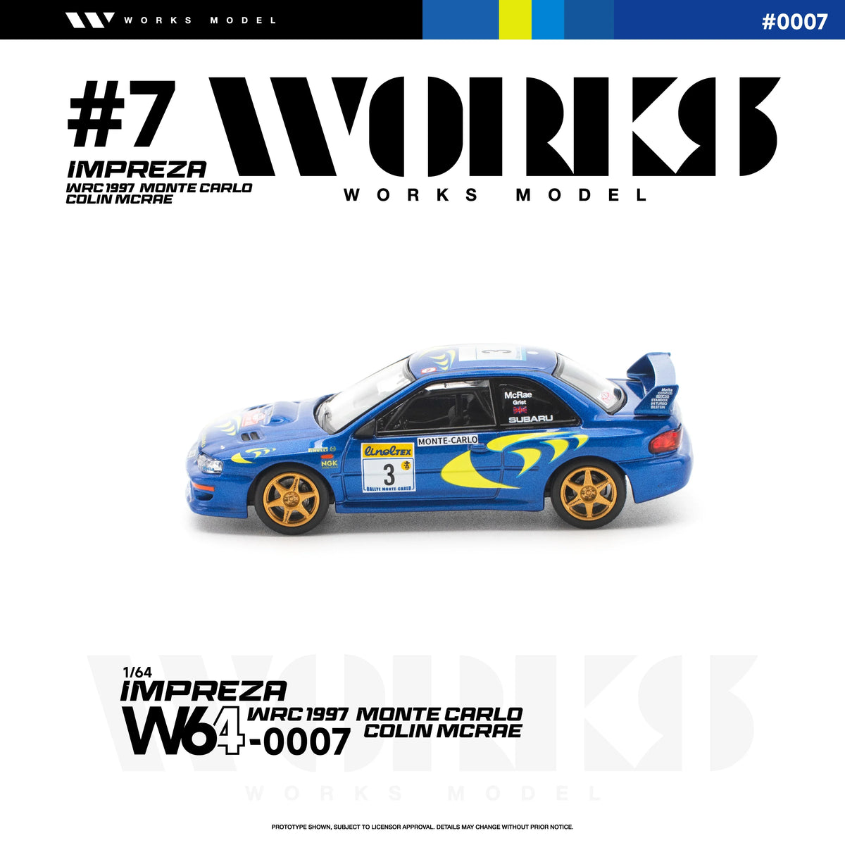 Premium scale diecast model car – *PRE-ORDER* Subaru Impreza WRC 1997 Monte Carlo Colin Mcrae, 1:64 Scale Collectible
