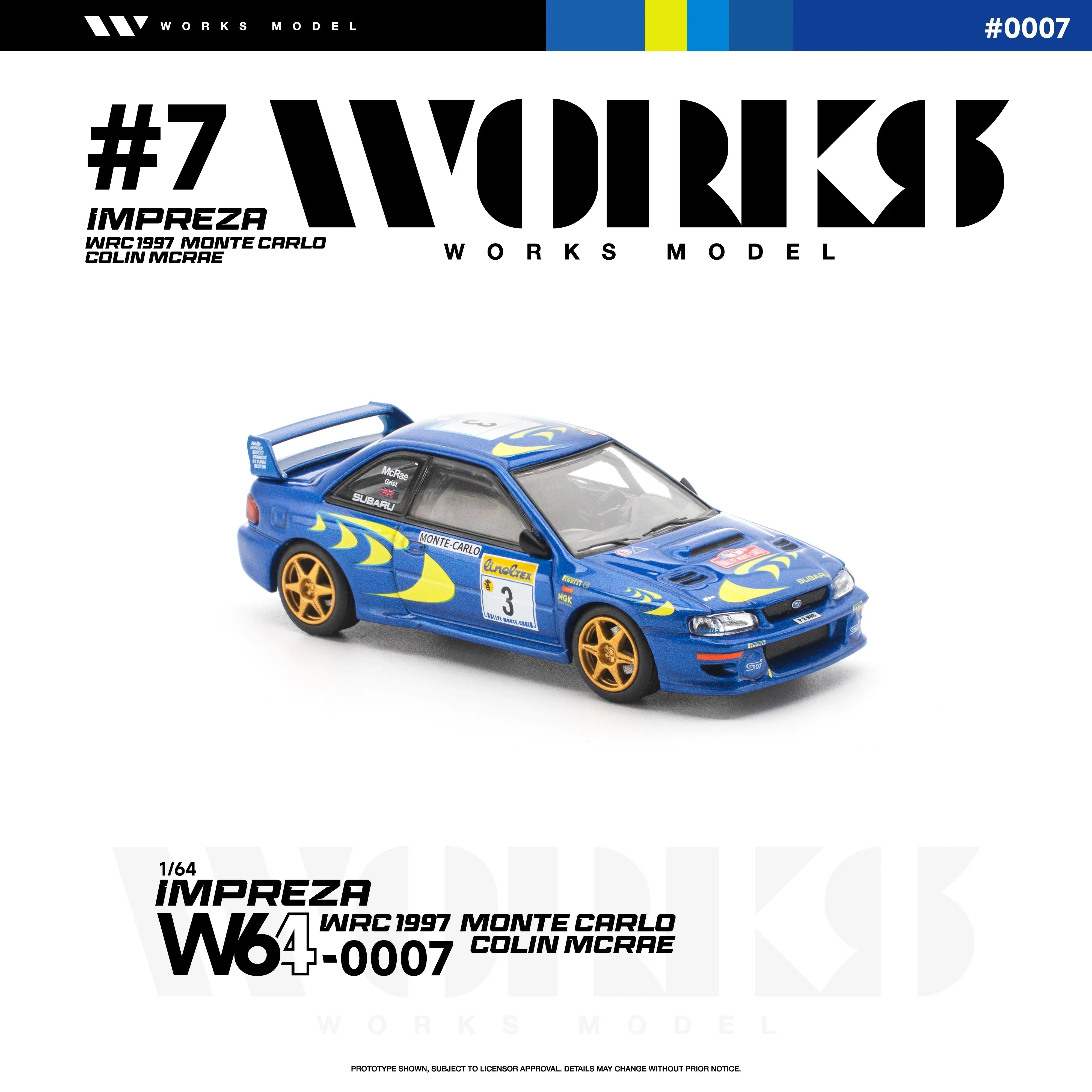 Premium scale diecast model car – *PRE-ORDER* Subaru Impreza WRC 1997 Monte Carlo Colin Mcrae, 1:64 Scale Collectible