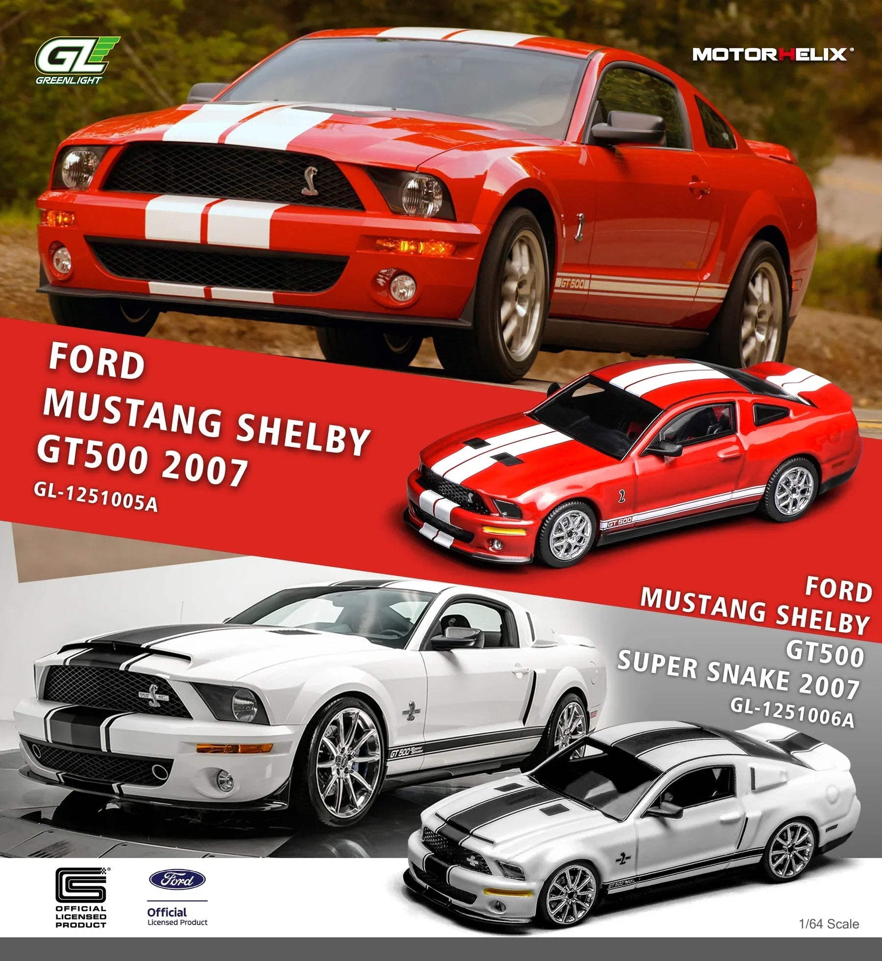 Premium scale diecast model car – Ford Mustang Shelby GT500 Super Snake 2007, 1:64 Scale (White) Collectible