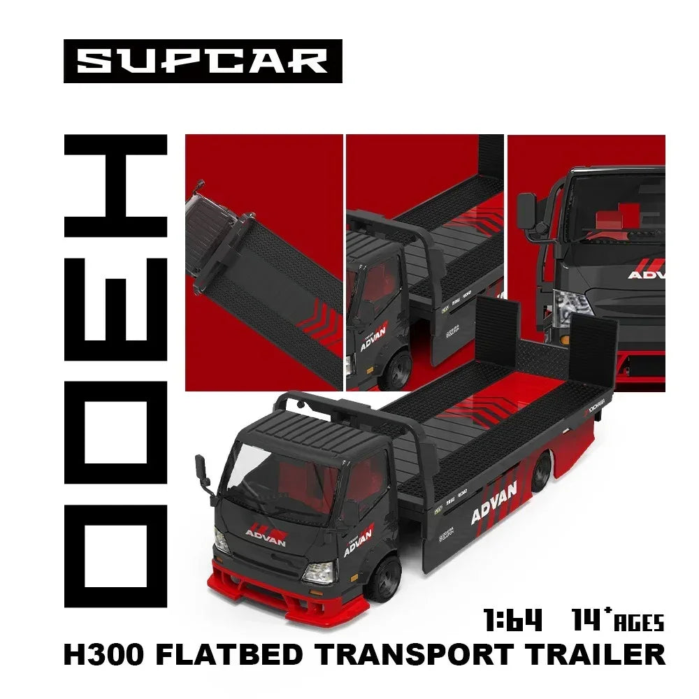 Premium scale diecast model car – *PRE-ORDER* Advan H300 Flatbed Transport Trailer, 1:64 Scale (Red) Collectible