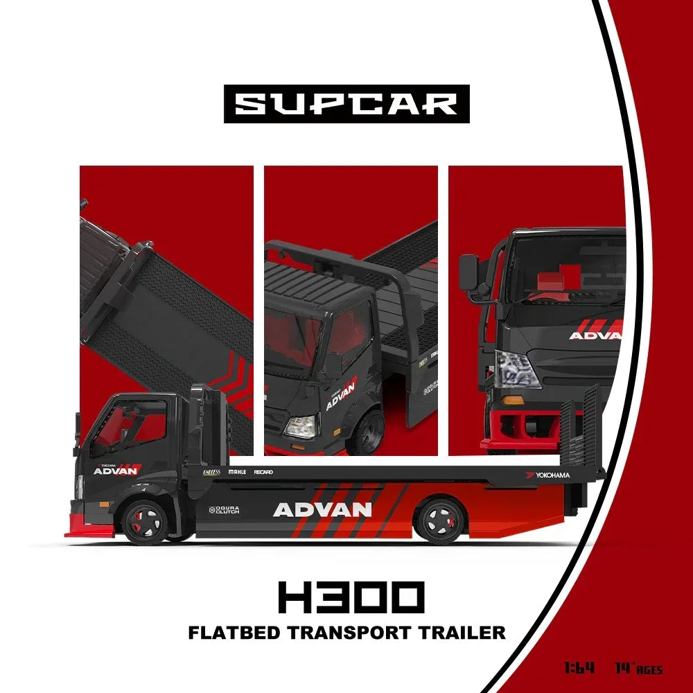 Premium scale diecast model car – *PRE-ORDER* Advan H300 Flatbed Transport Trailer, 1:64 Scale (Red) Collectible