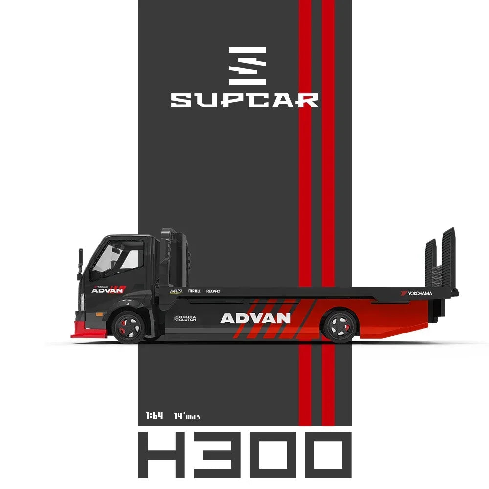 Premium scale diecast model car – *PRE-ORDER* Advan H300 Flatbed Transport Trailer, 1:64 Scale (Red) Collectible