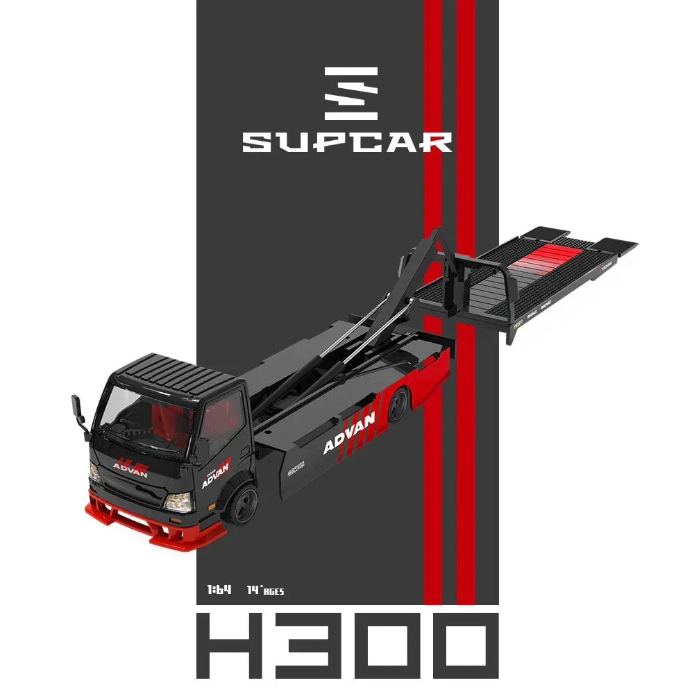 Premium scale diecast model car – *PRE-ORDER* Advan H300 Flatbed Transport Trailer, 1:64 Scale (Red) Collectible