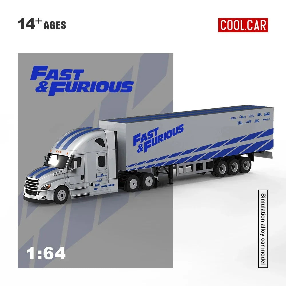 Premium scale diecast model car – *PRE-ORDER* Cool Car Feron "Fast and Furious" Special Transportation Vehicle , 1:64 Scale (Silver & Blue) Collectible