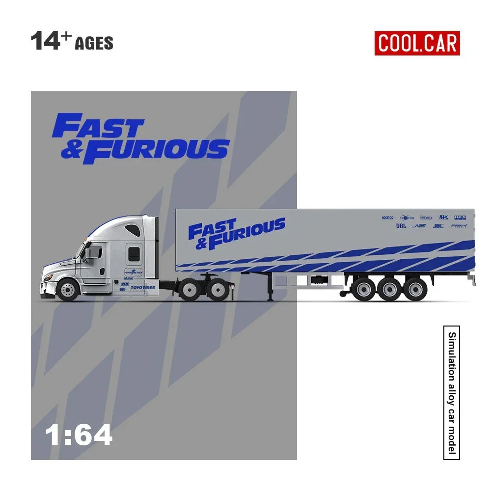 Premium scale diecast model car – *PRE-ORDER* Cool Car Feron "Fast and Furious" Special Transportation Vehicle , 1:64 Scale (Silver & Blue) Collectible