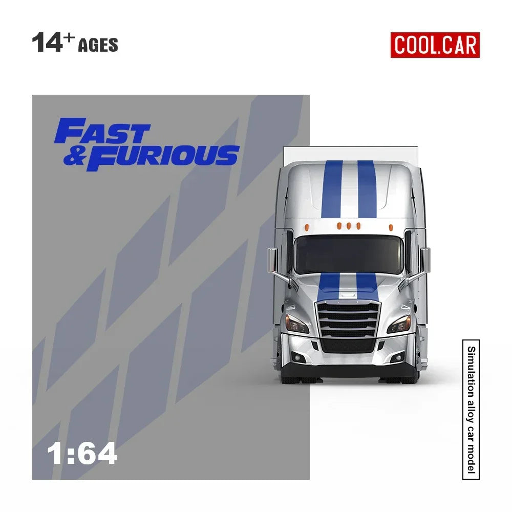 Premium scale diecast model car – *PRE-ORDER* Cool Car Feron "Fast and Furious" Special Transportation Vehicle , 1:64 Scale (Silver & Blue) Collectible