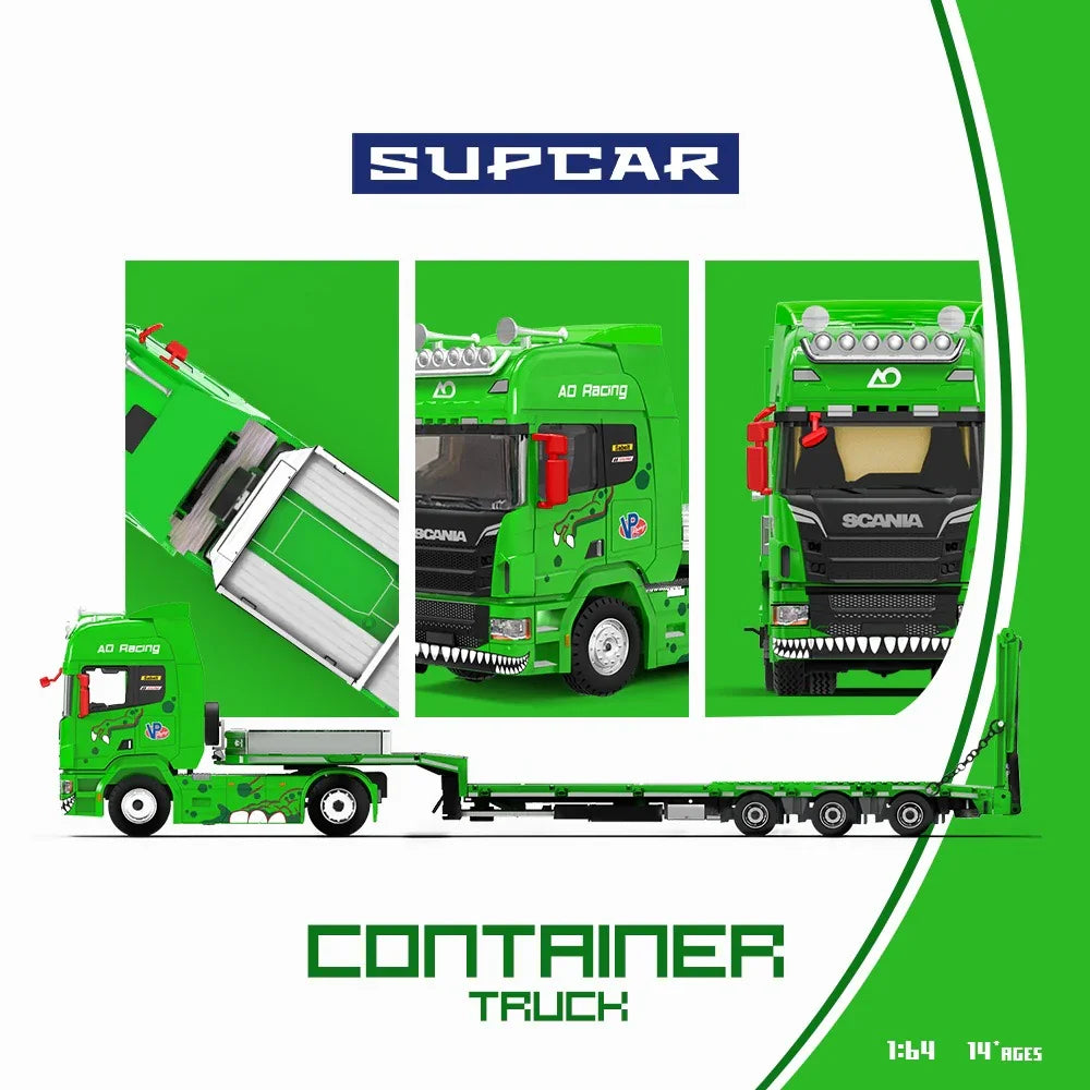 Premium scale diecast model car – *PRE-ORDER* Scania Flatbed Transport Vehicle - Green Tyrannosaurus, 1:64 Scale Collectible