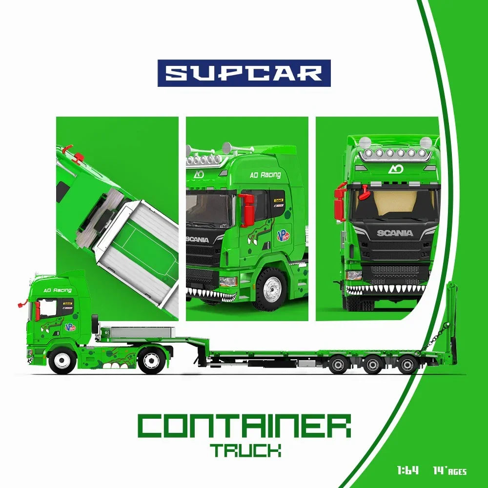 Premium scale diecast model car – *PRE-ORDER* Scania Flatbed Transport Vehicle - Green Tyrannosaurus, 1:64 Scale Collectible