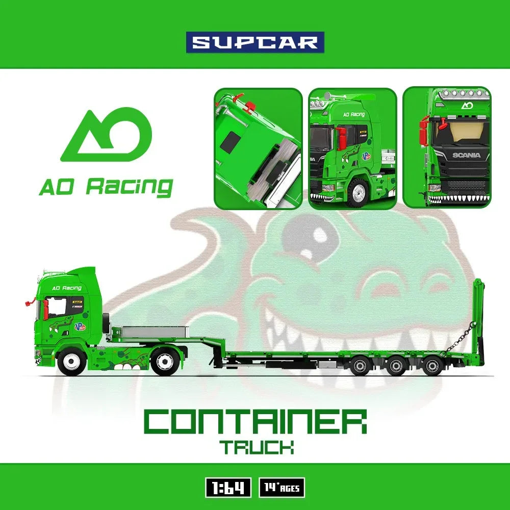 Premium scale diecast model car – *PRE-ORDER* Scania Flatbed Transport Vehicle - Green Tyrannosaurus, 1:64 Scale Collectible