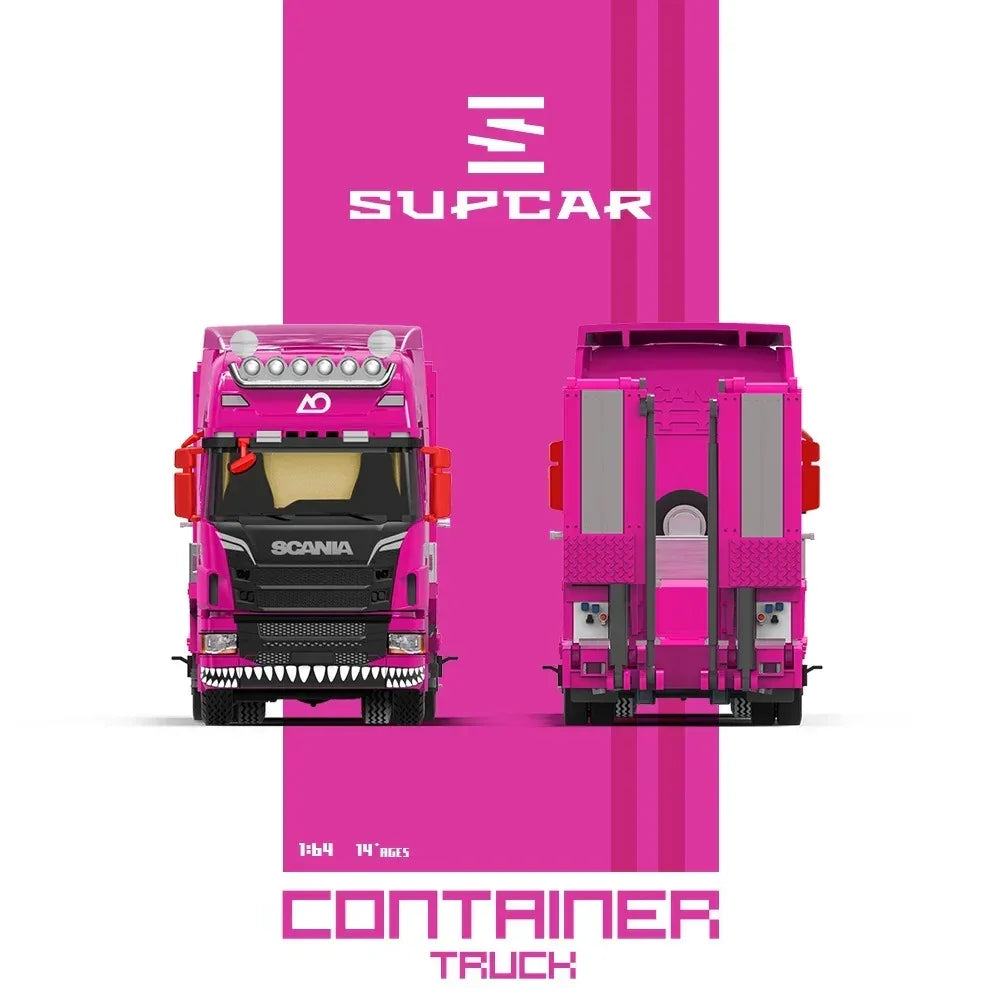 Premium scale diecast model car – *PRE-ORDER* Scania Flatbed Transport Vehicle - Tyrannosaurus Rex, 1:64 Scale (Pink) Collectible
