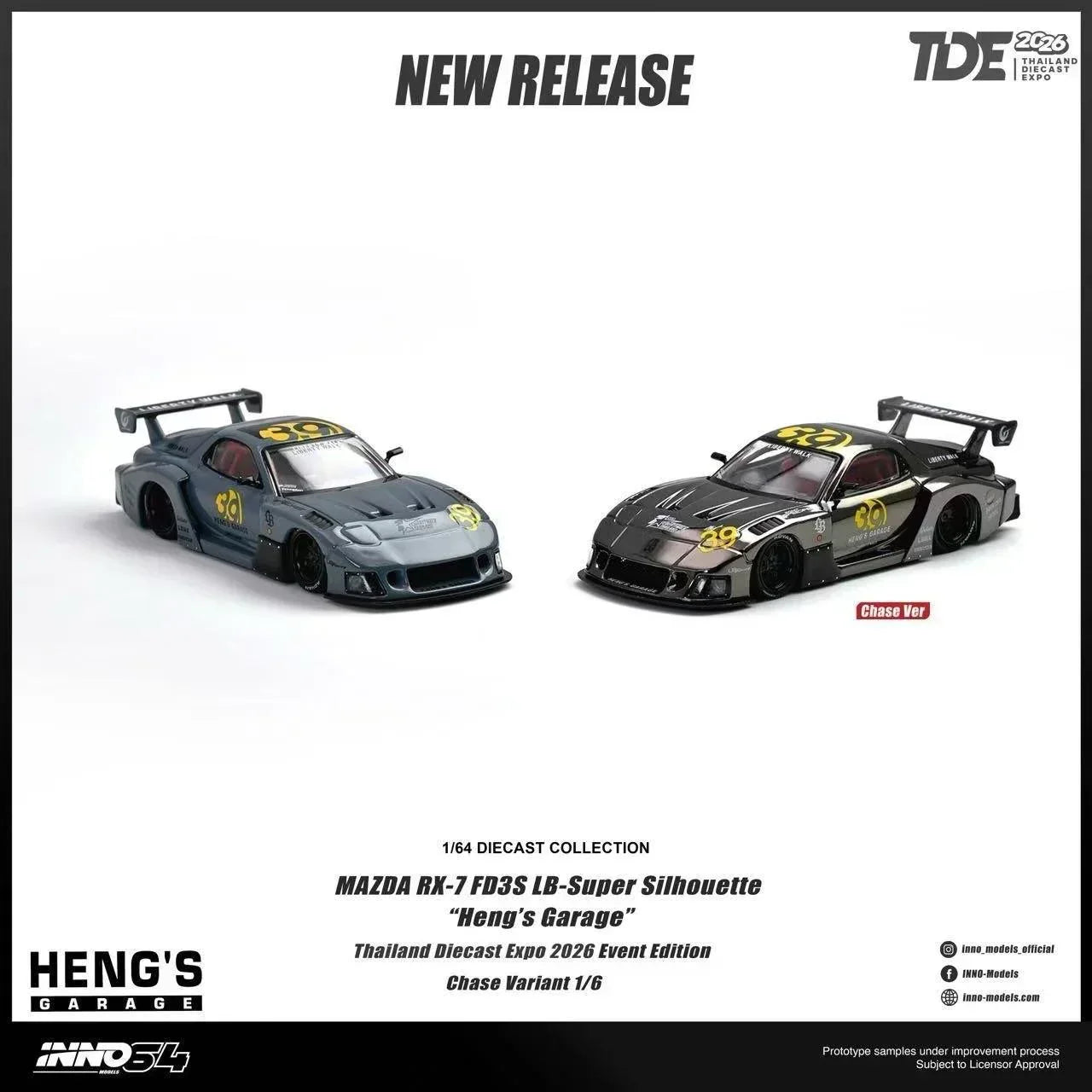 Premium scale diecast model car – *TDE 2026* Mazda RX-7 FD3S LB Super Silhouette Heng's Garage (Chance of Chase Car), 1:64 Scale Collectible