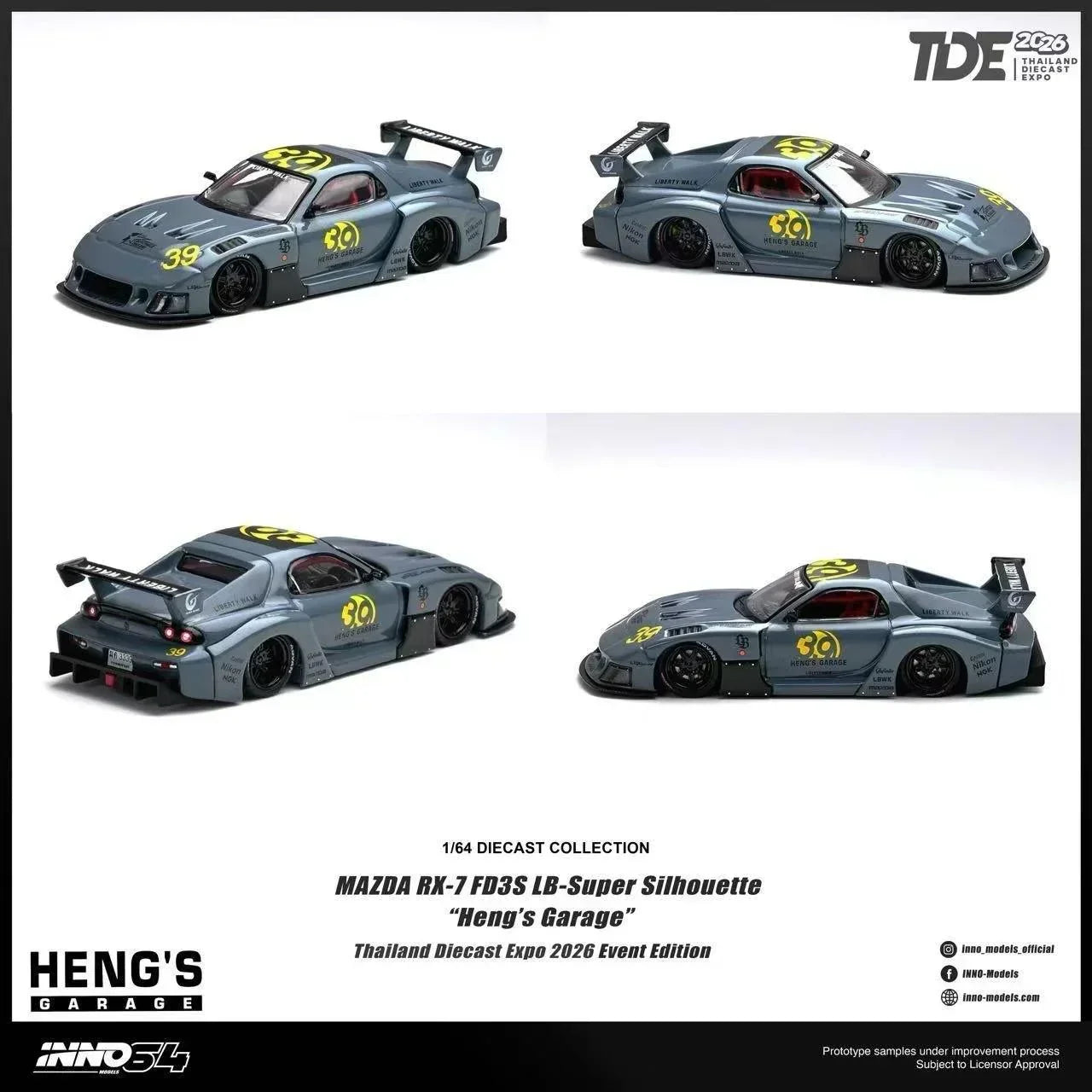 Premium scale diecast model car – *TDE 2026* Mazda RX-7 FD3S LB Super Silhouette Heng's Garage (Chance of Chase Car), 1:64 Scale Collectible