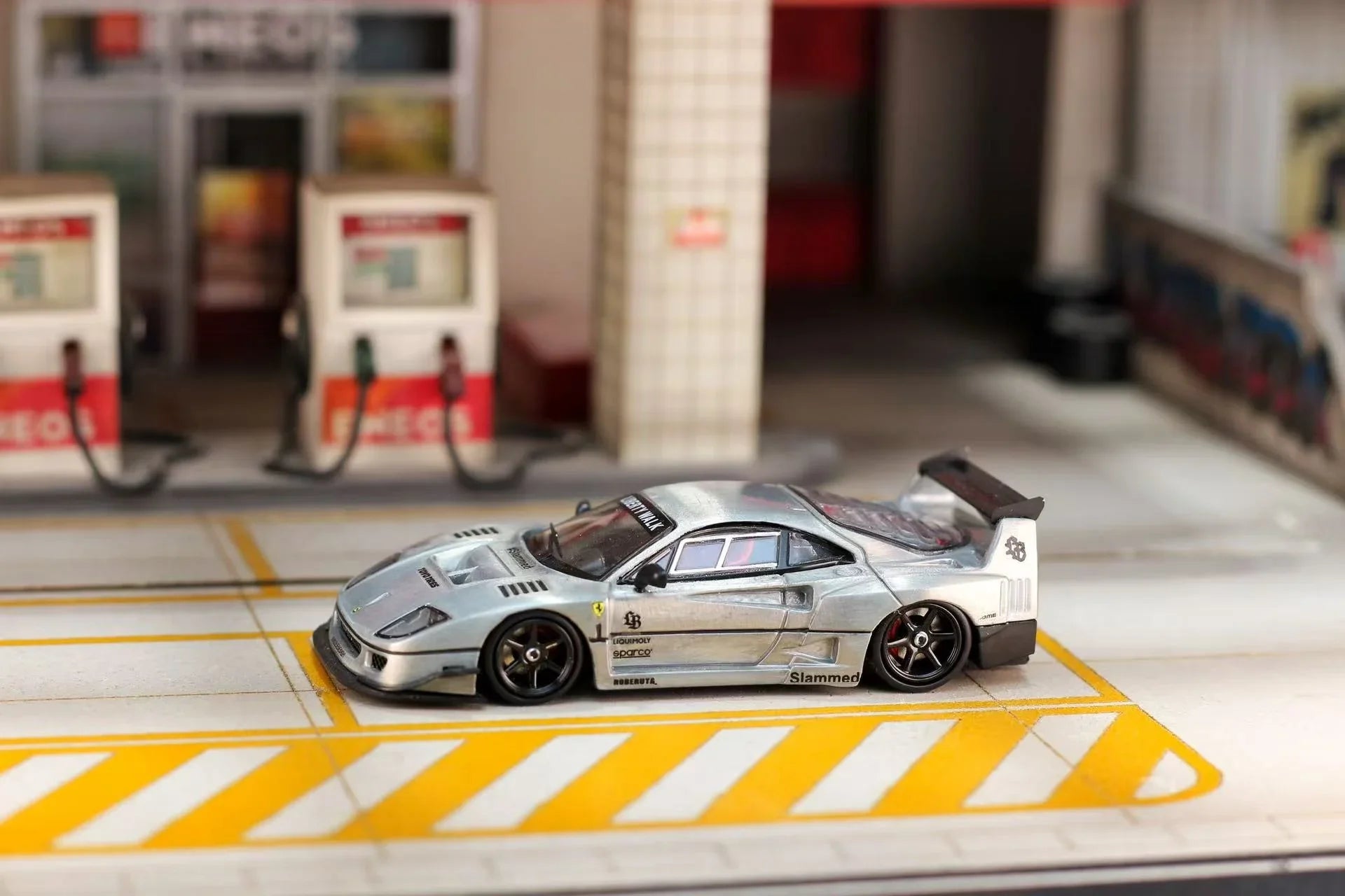 Premium scale diecast model car – *PRE-ORDER* Ghost Player × Street Weapon 1:64 Scale Liberty Walk Widebody F40, Raw Color Collectible