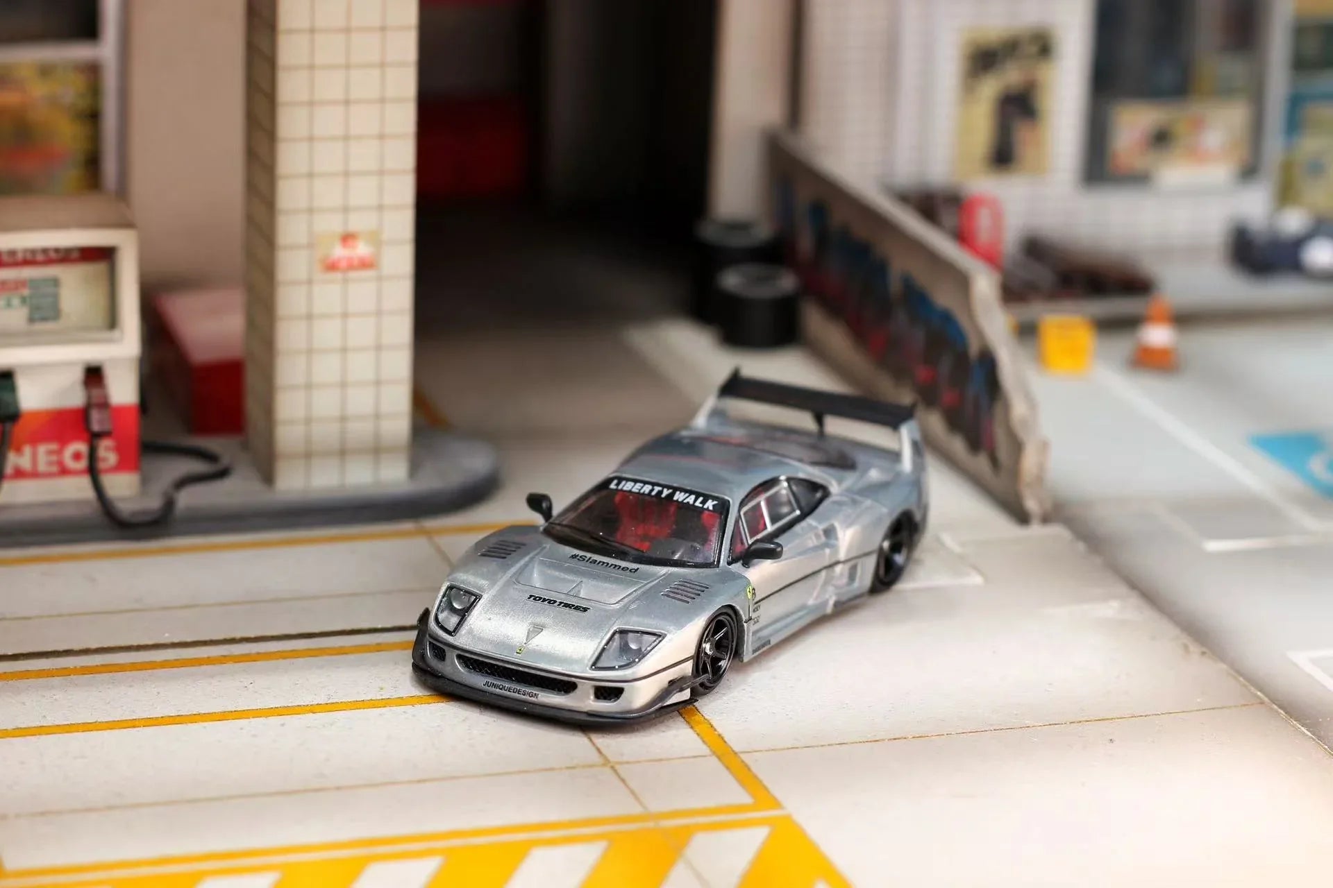Premium scale diecast model car – *PRE-ORDER* Ghost Player × Street Weapon 1:64 Scale Liberty Walk Widebody F40, Raw Color Collectible