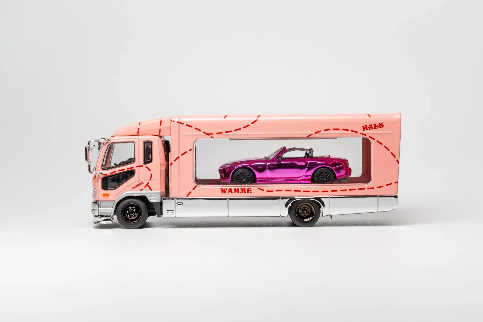 Premium scale diecast model car – *PRE-ORDER* Fuso Fighter (1024) Transporter with MX-5 Spec Miata (NC1) Pink (Limited Gift Set), 1:64 Scale Collectible