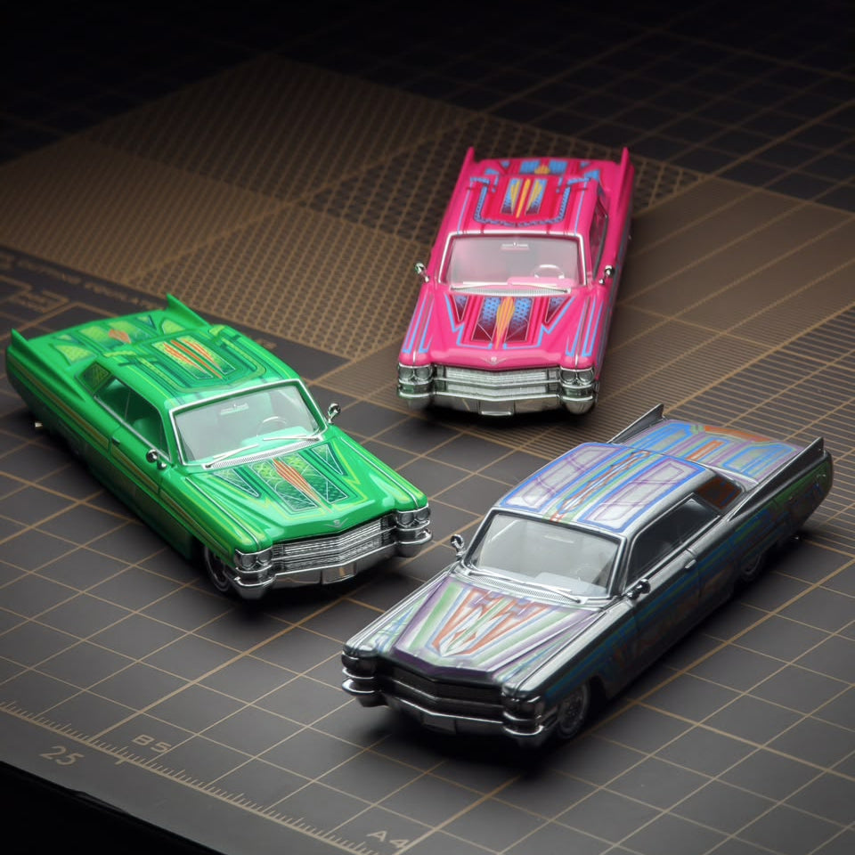 *PRE-ORDER* Cadillac DeVille Coupe Jump Car Metallic pink ribbon with flowers 1964, 1:64 Scale