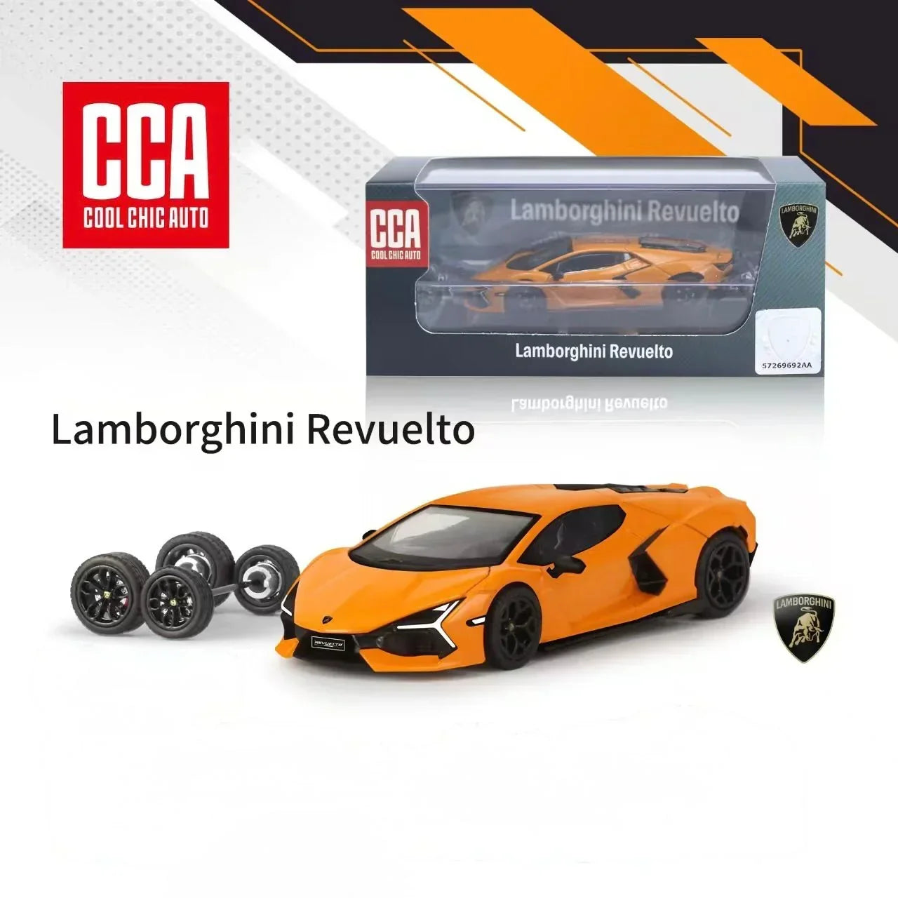 Premium scale diecast model car – Lamborghini Revuelto, 1:64 Scale (Orange) Collectible