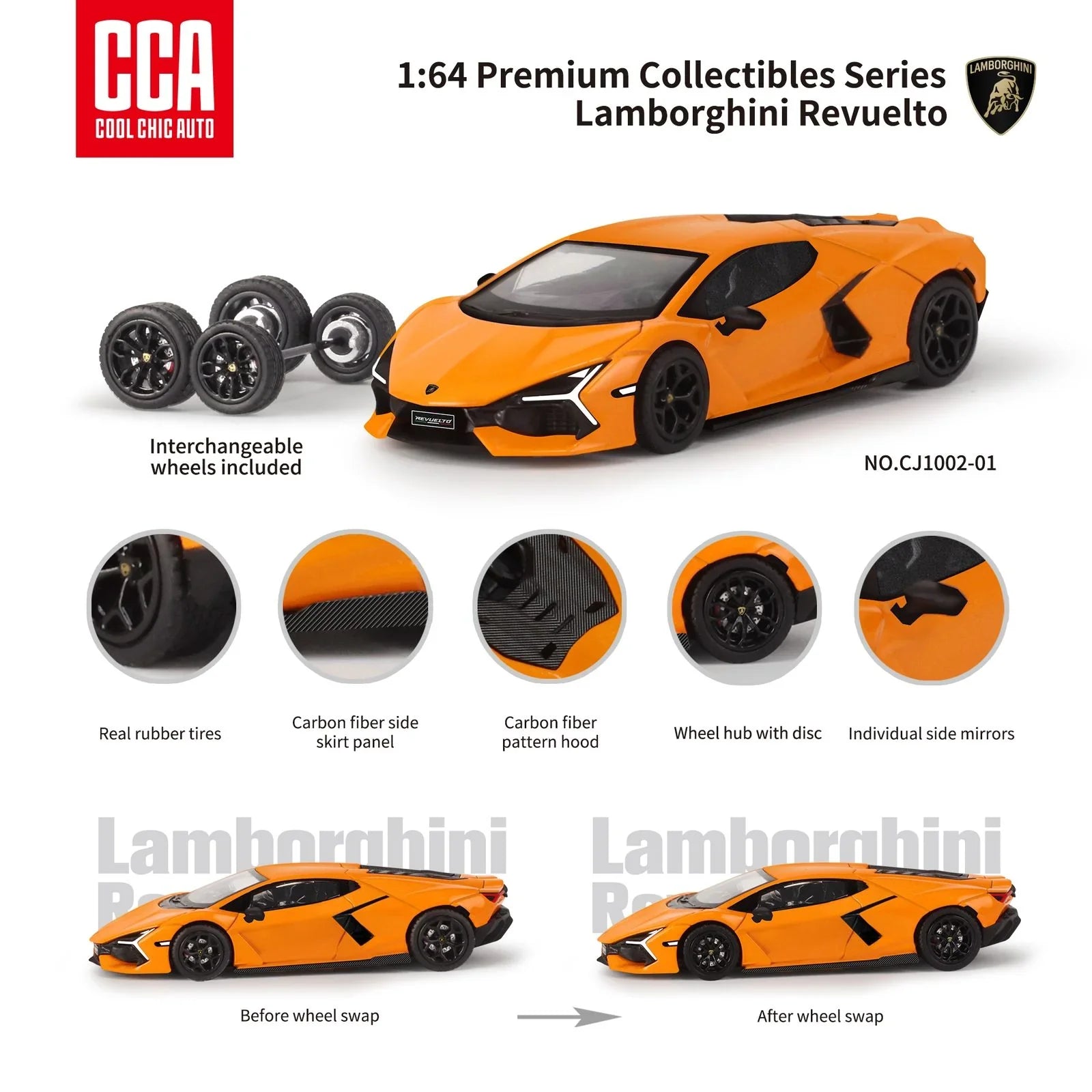 Premium scale diecast model car – Lamborghini Revuelto, 1:64 Scale (Orange) Collectible