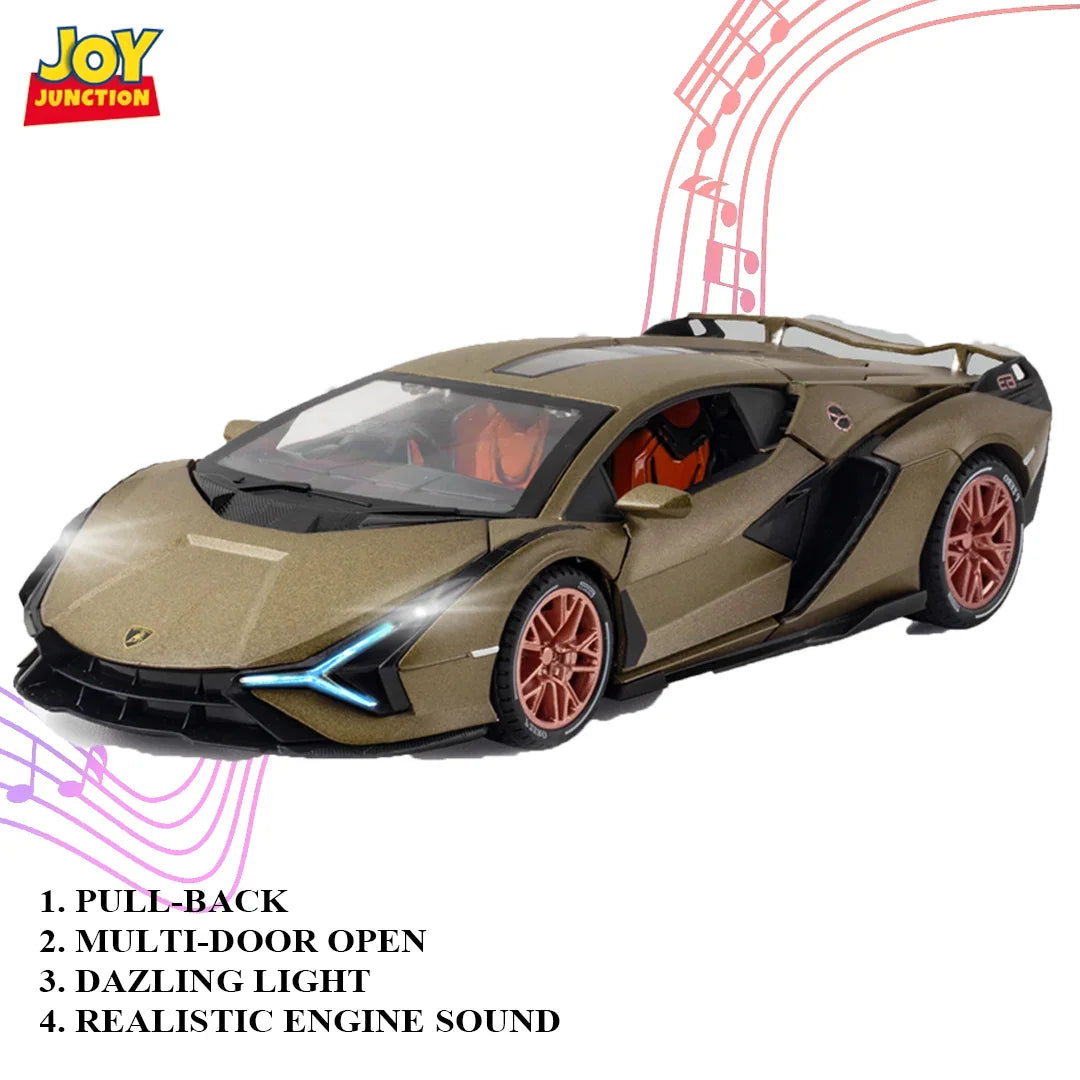 Premium scale diecast model car – Lamborghini Lightning - Light, Sound with Openable Doors, 1:24 Scale (Brown) Collectible