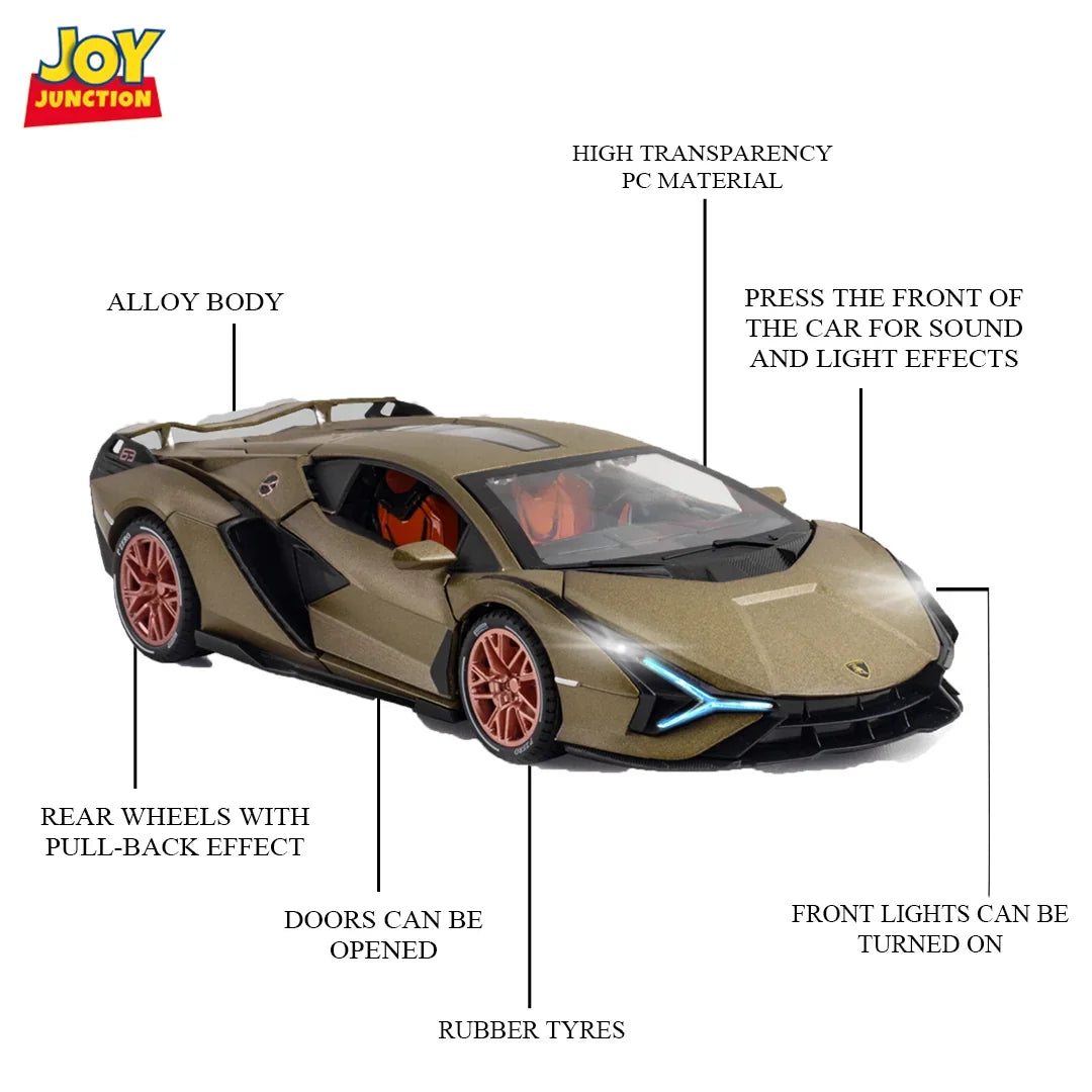 Premium scale diecast model car – Lamborghini Lightning - Light, Sound with Openable Doors, 1:24 Scale (Brown) Collectible