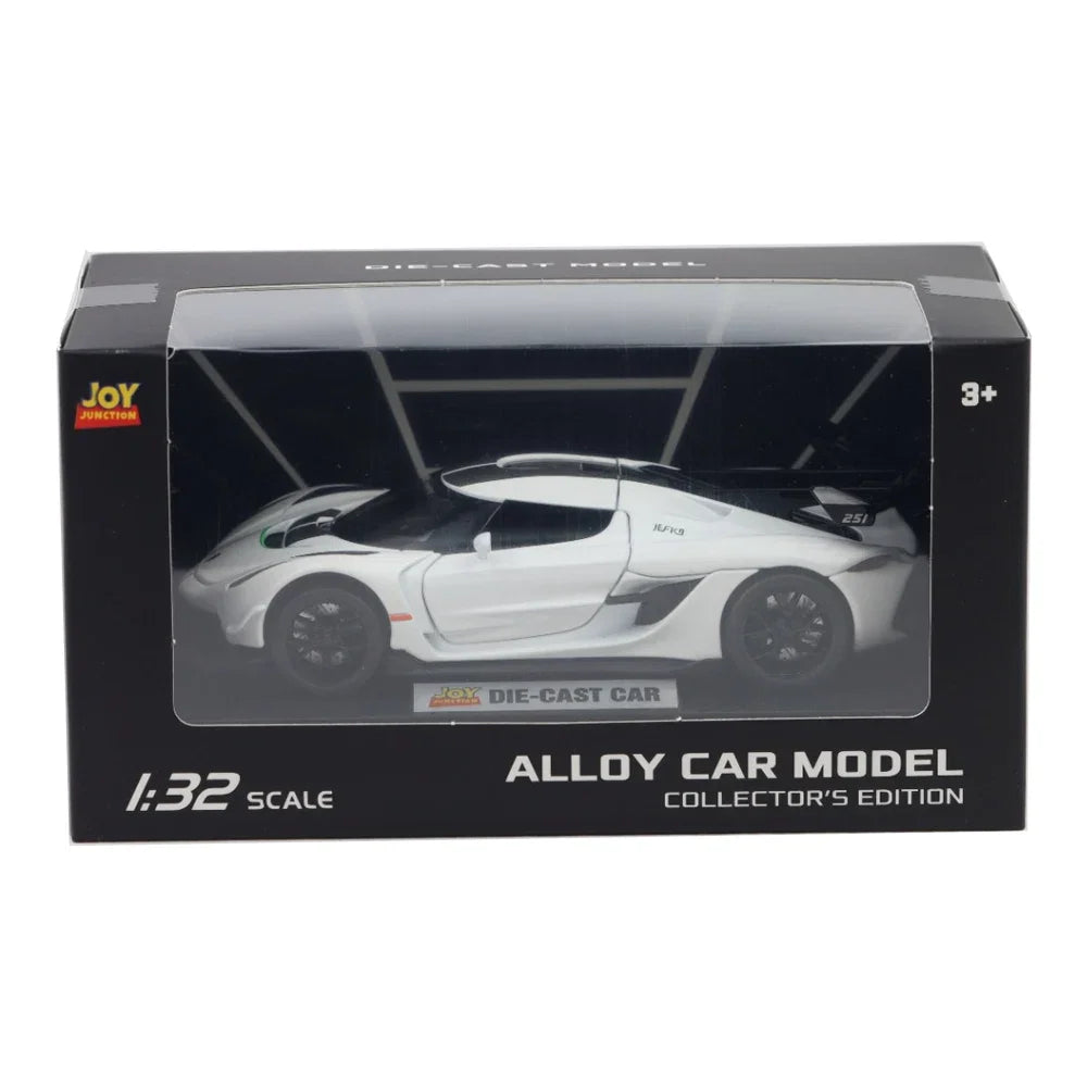 Premium scale diecast model car – Koenigsegg Jesko Pullback Toy Car - Light, Sound with Openable Doors, 1:32 Scale (White) Collectible