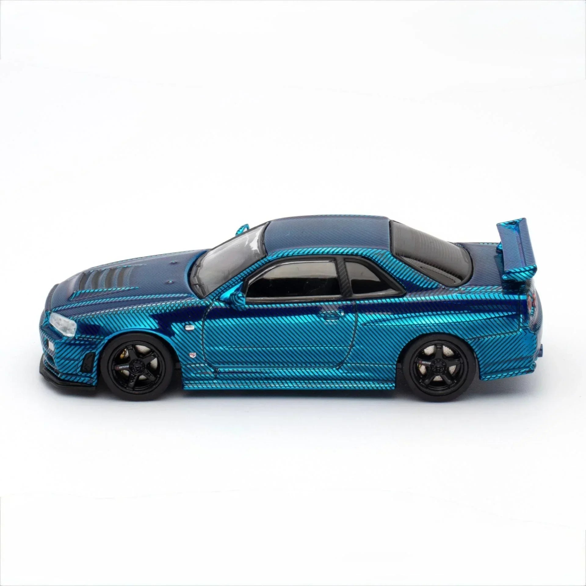 Premium scale diecast model car – *PRE-ORDER* Skyline GT-R R34 CLDC Magazine Edition,1:64 Scale (Chrome Blue) Collectible