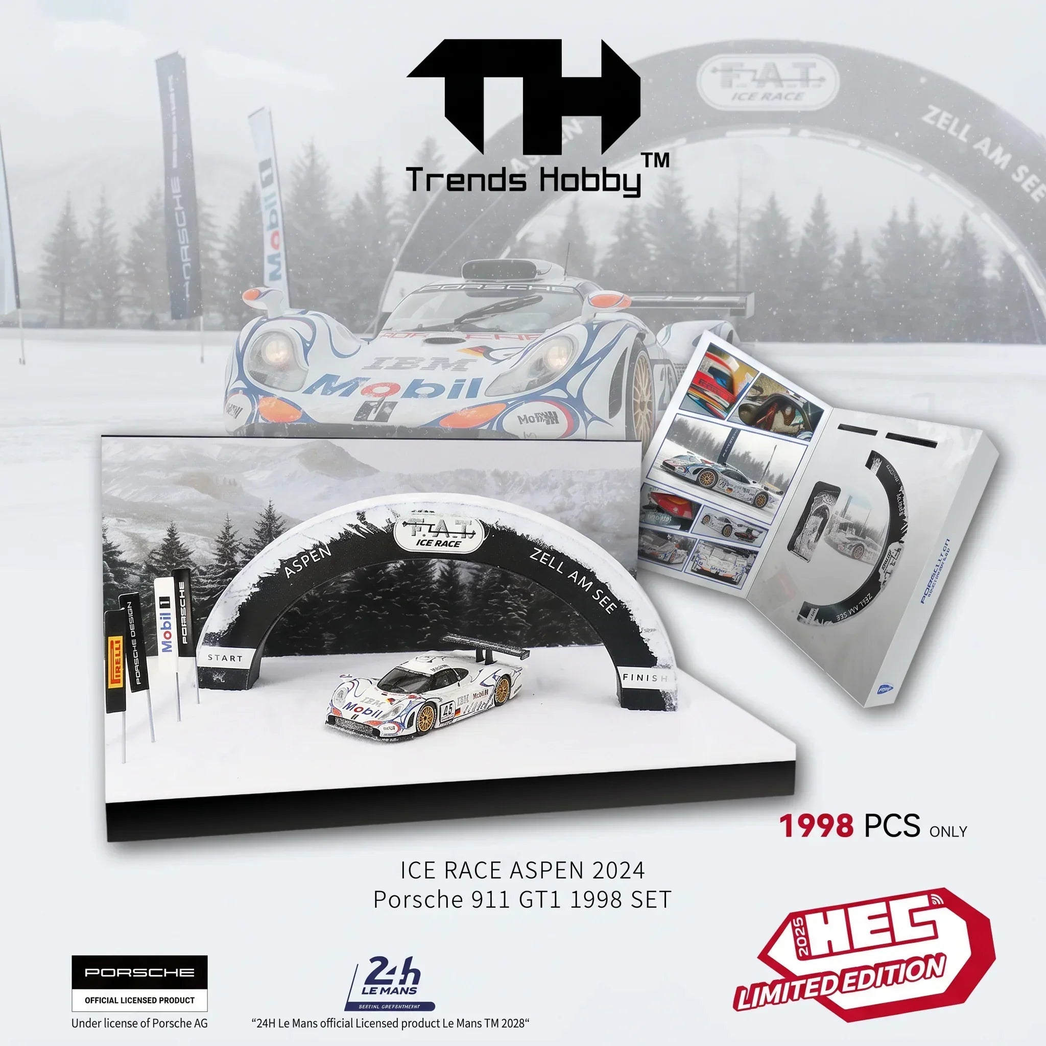 Premium scale diecast model car – *HEC 2026* Porsche 911 GT1 Ice Race Aspen 2024 Limited Edition 1998 Sets, 1:64 Scale (White) Collectible