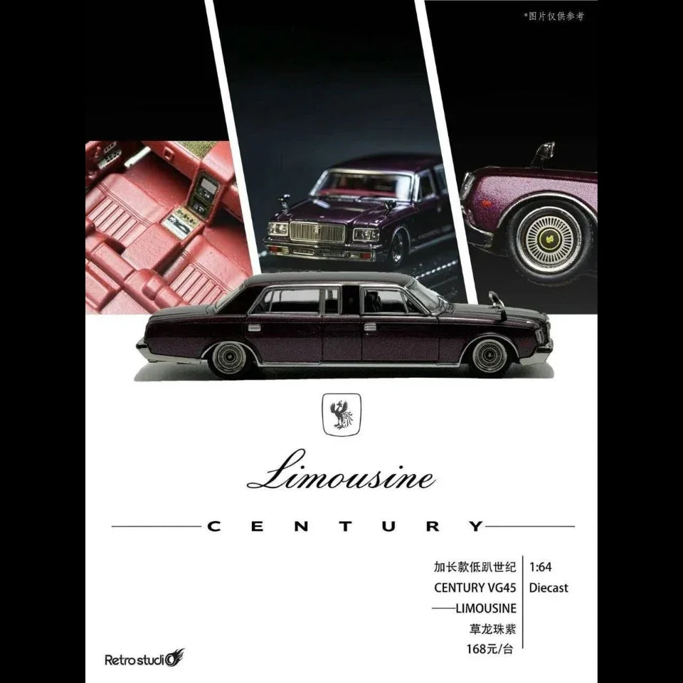 Premium scale diecast model car – Toyota Century VG45 Limousine (Stretch Limousine) G40 Series (VG45), 1:64 Scale (Metallic Purple) Collectible