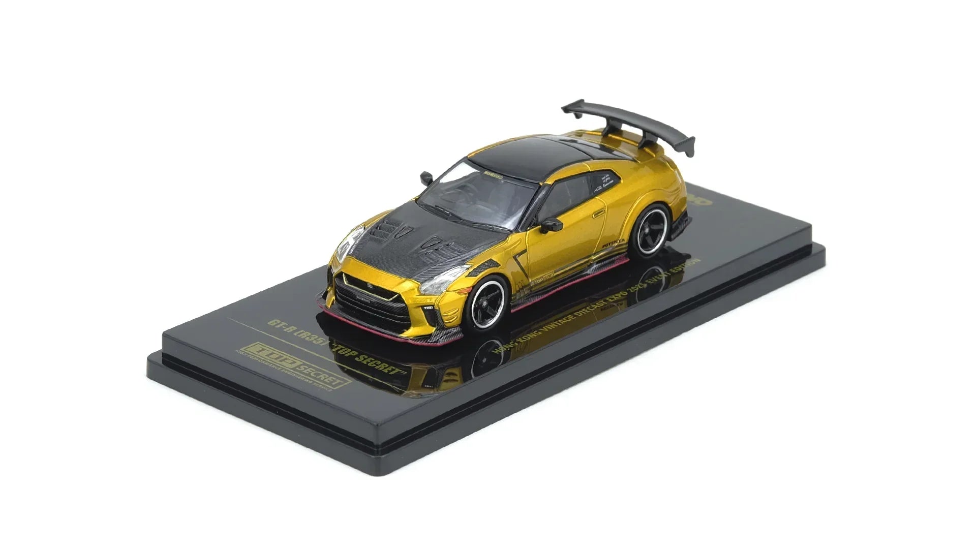 Premium scale diecast model car – GT-R R35 Top Secret Hong Kong Vintage Diecast Expo 2025 Event Edition, 1:64 Scale (Mustard Gold) Collectible