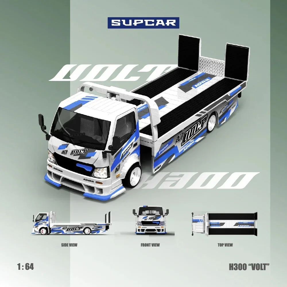 Advan H300 Flatbed Transport Trailer, 1:64 Scale (Blue & White)