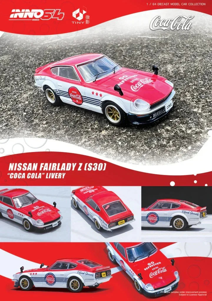 Premium scale diecast model car – Nissan Fairlady Z (S30) Coca-Cola Livery, 1:64 Scale Collectible