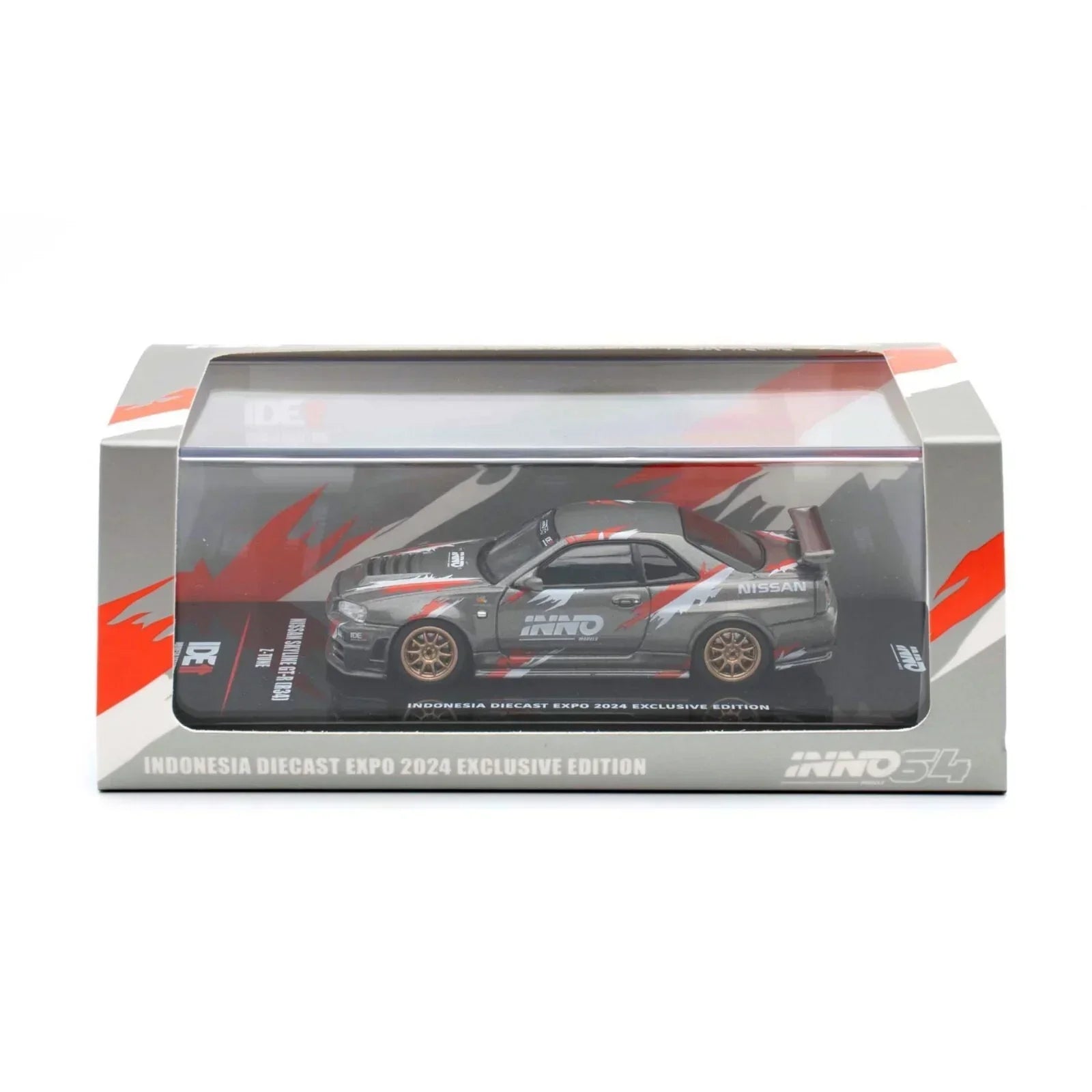 Premium scale diecast model car – Nissan Skyline GT-R (R34) Z-Tune Indonesia Diecast Expo Exclusive Edition, 1:64 Scale (Grey) Collectible