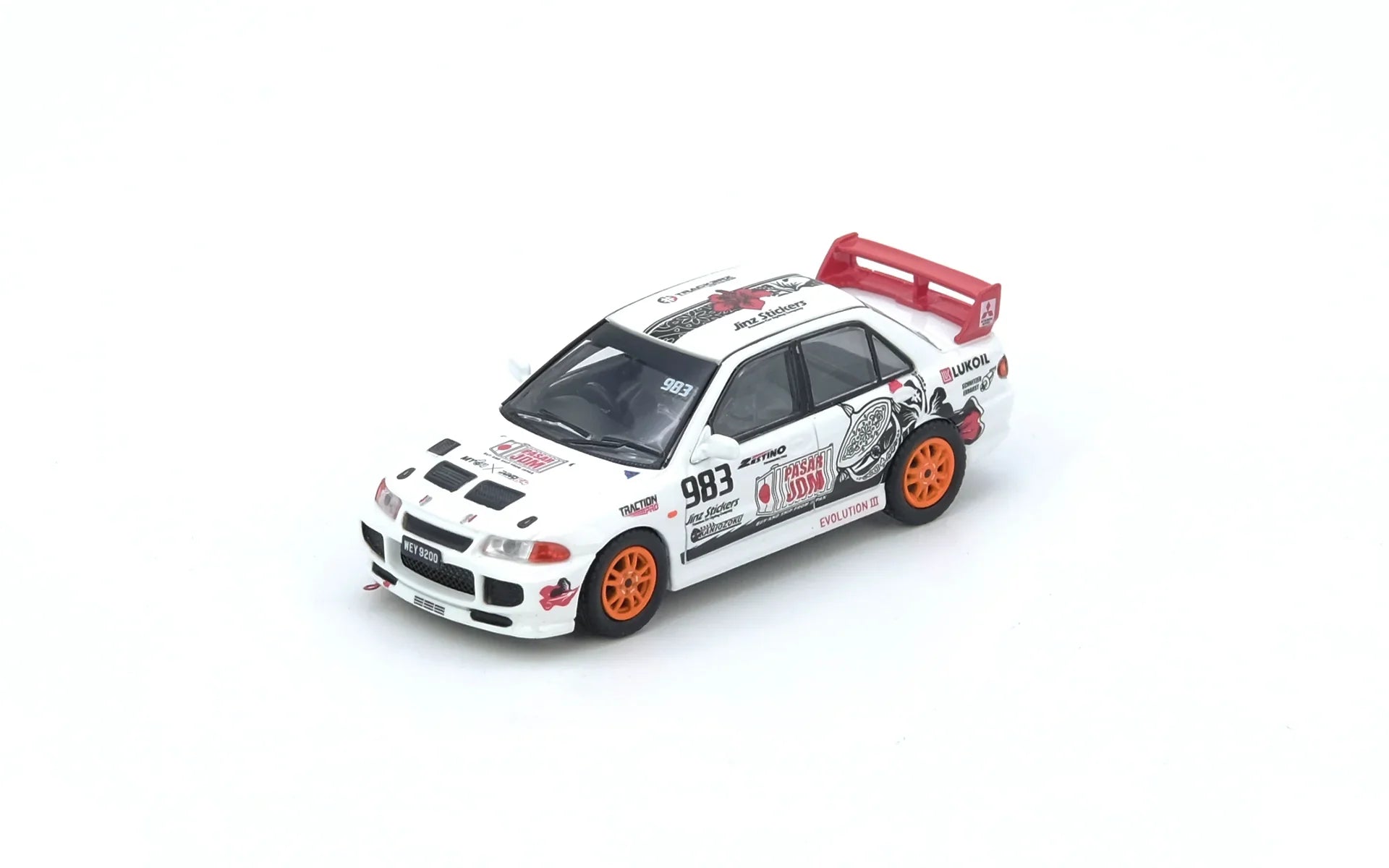 Premium scale diecast model car – Mitsubishi Lancer Evolution III Trackerz Racing, 1:64 Scale Collectible