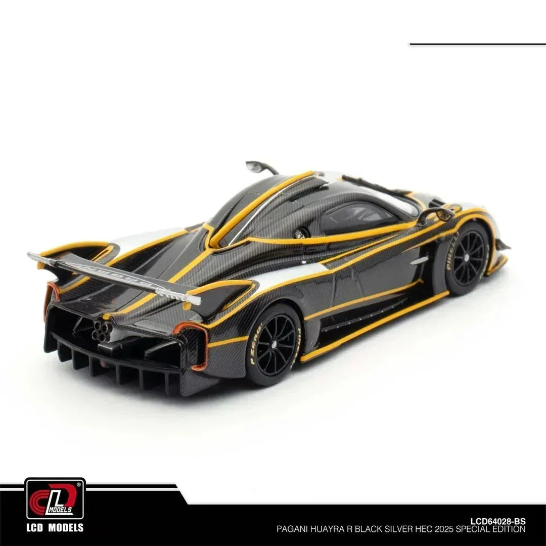 Premium scale diecast model car – Pagani Huayra R, 1:64 Scale (Carbon Black & Silver) Collectible