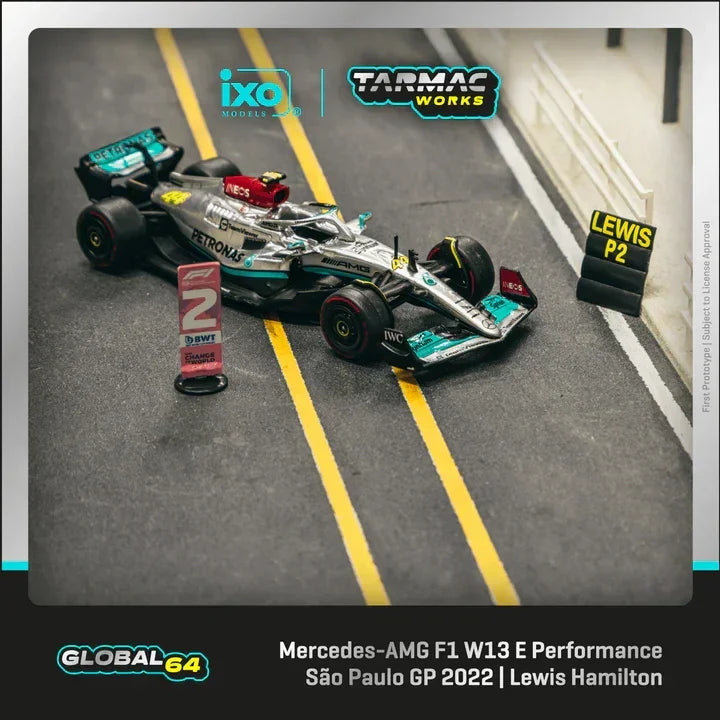 Premium scale diecast model car – Mercedes-AMG F1 W13 E Performance Sao Paulo Grand Prix #44 Lewis Hamilton 2022, 1:64 Scale Collectible
